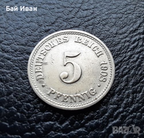 Стара монета 5 пфенига 1908 г. буква  D - Германия- хит цена !, снимка 12 - Нумизматика и бонистика - 39778962