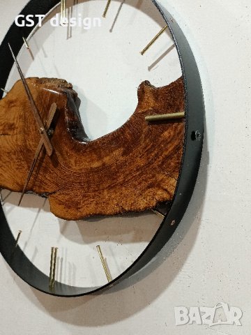 Топ Дизайнерски Рустик Голям Часовник за стена Дъб Метал Смола Ръчна изработка , снимка 3 - Стенни часовници - 40651402