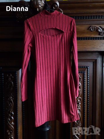 НОВА Дамска ежедневна рокля с дълъг ръкав цвят бордо на SHEIN