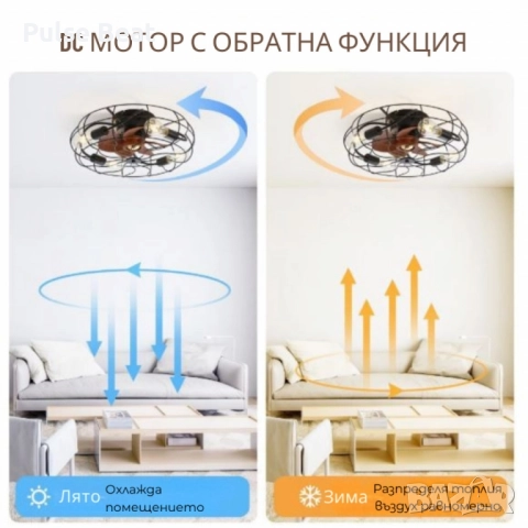 Вентилатор за таван с LED осветление, 50 см – ергоспестяващ DC мотор, 6 скорости, снимка 3 - Други - 52405239