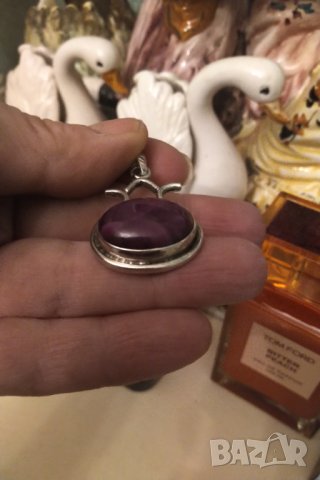 Авторска  сребърна висулка с естествен розов рубин  НАМАЛЕНИЕ , снимка 3 - Колиета, медальони, синджири - 43675254