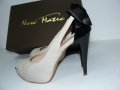 New Matic, Shoe Art, Lavorazione Artigiana бежаво/черно, панделка, висок ток 12см- 37 номер, 24.8см , снимка 1 - Дамски елегантни обувки - 28721899