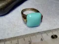 ВИНТИДЖ АРТ СРЕБЪРЕН ПРЪСТЕН ЛАКИРАНО СРЕБРО 925 с ГОЛЯМ ЮВЕЛИРНО ШЛИФОВАН ТЮРКОАЗ 48601, снимка 7
