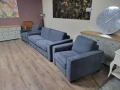 Сив комплект от плат набук диван тройка с функция сън и два фотьойла, снимка 3