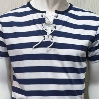 Нова мъжка моряшка тениска с връзки на тъмносиньо/бяло райе, снимка 10 - Тениски - 27950602