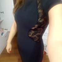 Черна елегантна рокля с дантела размер L, снимка 1 - Рокли - 35112992