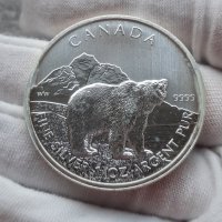 Инвестиционна сребърна монета 1 унция 5 Dollars - Elizabeth II Grizzly Bear, снимка 1 - Нумизматика и бонистика - 43229330