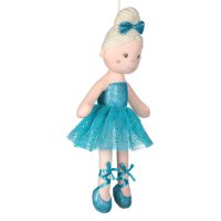  Кукла платнена балерина руса вълнена синя рокля 50 см, снимка 2 - Други - 43802715