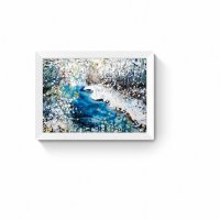  Подарете    Абстрактна Картина Зимна Приказка Снежен Пейзаж  с течаща река и семейство елени, снимка 2 - Картини - 43252941