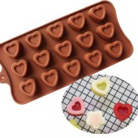 15 вдлъбнати сърца силиконов молд форма за шоколадови бонбони лед фондан желирани и др, снимка 1 - Форми - 27782228