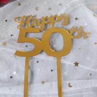 Happy 30th 50th 30 50 години рожден ден златист твърд топер табела украса за торта юбилей годишнина , снимка 2 - Други - 33065232