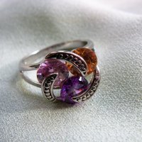 Сребърен пръстен с три цвята турмалини, снимка 1 - Пръстени - 39335407