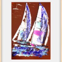 Лодки, акрил върху картон, 46х62см., снимка 1 - Картини - 43596265