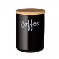 Керамичен буркан за кафе, черен, бамбуков капак, 800 мл, снимка 3 - Кутии за съхранение - 38038021