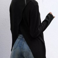 Едноцветен дамски плетен пуловер с висока яка и дълъг ръкав, 2цвята - 024, снимка 6 - Блузи с дълъг ръкав и пуловери - 43430635