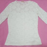 Бяла дантелена еластична блуза Daphne, снимка 2 - Блузи с дълъг ръкав и пуловери - 36731612