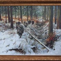Диви прасета в колона, картина за ловци , снимка 1 - Картини - 32703480