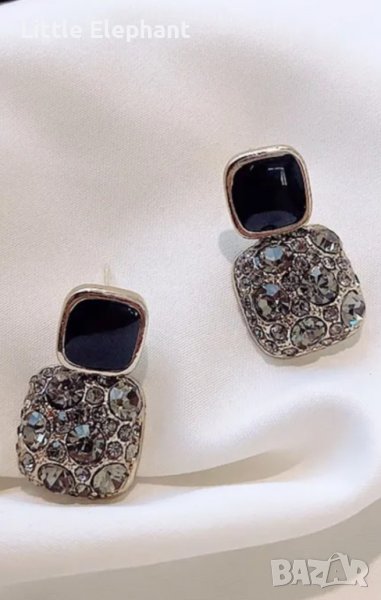 Сребърни висящи обеци double,правоъгълник,black и правоъгълник с кристали/нови, снимка 1