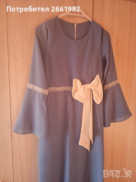   Синя нежна рокля с панделка, снимка 1