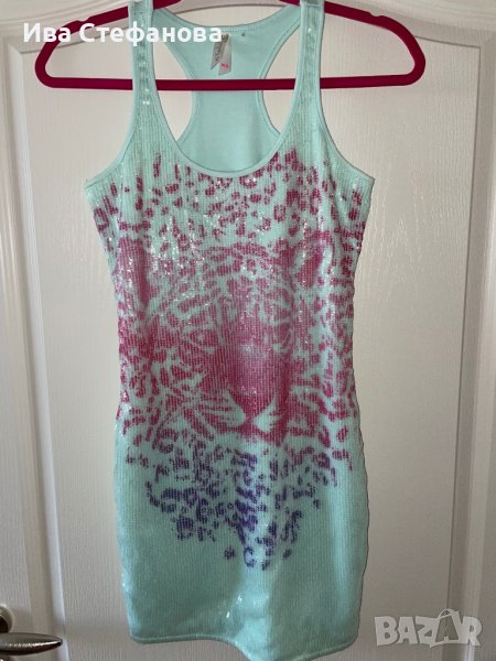 Рокля потник с пайети зелена с тигър , снимка 1