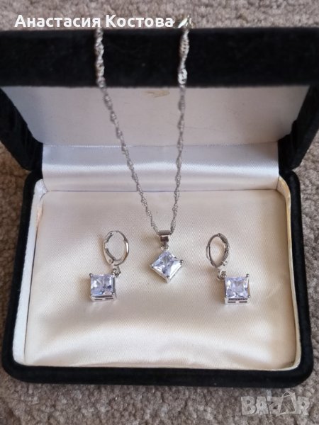 Сребърен комплект обеци и колие , снимка 1