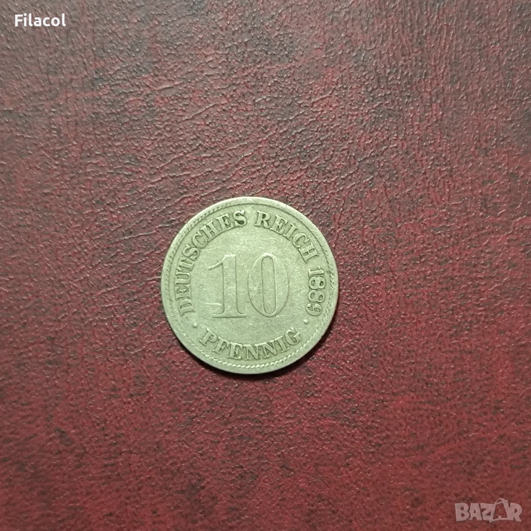Германия Империя 10 пфенига 1889 година МД 'G' - Карлсруе, снимка 1