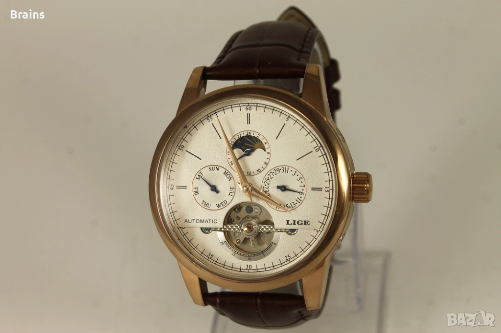 Мъжки Ръчен Часовник LIGE Automatic Toubillon Розово Злато, снимка 1