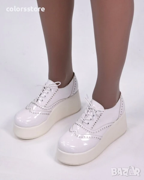 Обувки на платформа - бял лак - 450-L , снимка 1