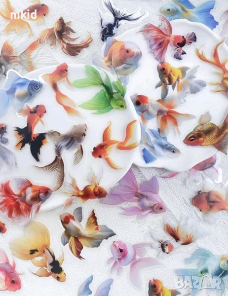 Риба Риби Рибки Аквариум 50 бр самозалепващи лепенки стикери за украса декор картонена торта др, снимка 1
