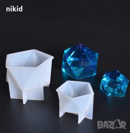 Кристал Геометрична многоъгълна форма силиконов молд форма фондан шоколад гипс смола свещ , снимка 1