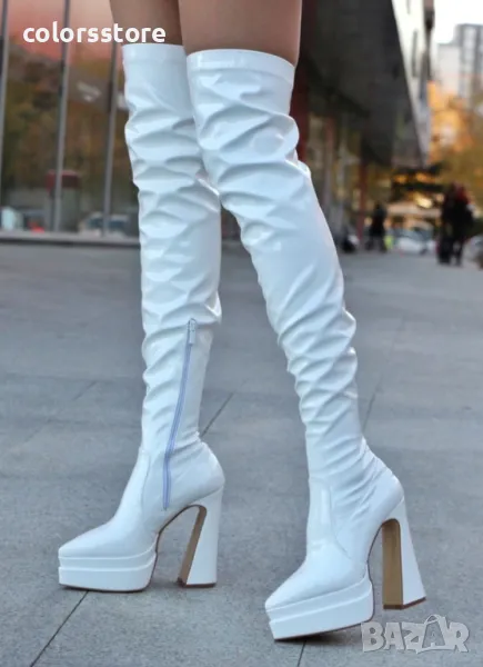 Чизми на ток - бял лак - YSV2, снимка 1