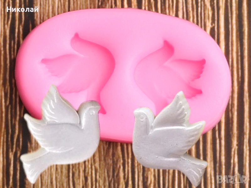 Силиконов молд два гълъба , гълъби декорация на торта , фондан , бонбони , сватба, снимка 1