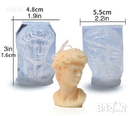 3D Статуя Скулптура на Давид глава мъж мъжка силиконов молд форма свещ гипс смола шоколад калъп свещ, снимка 1
