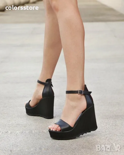 Сандали на платформа - черна кожа - K200-1, снимка 1