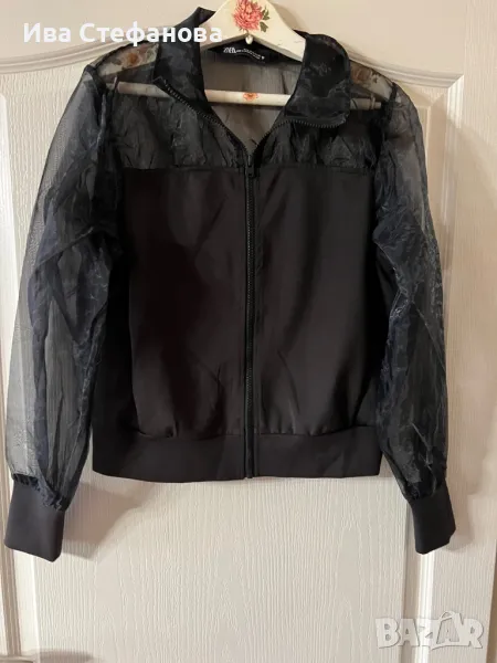 Ново Бирма оригинално екстравагантно черно спорно елегантно яке прозрачни ръкави Zara zara Зара , снимка 1