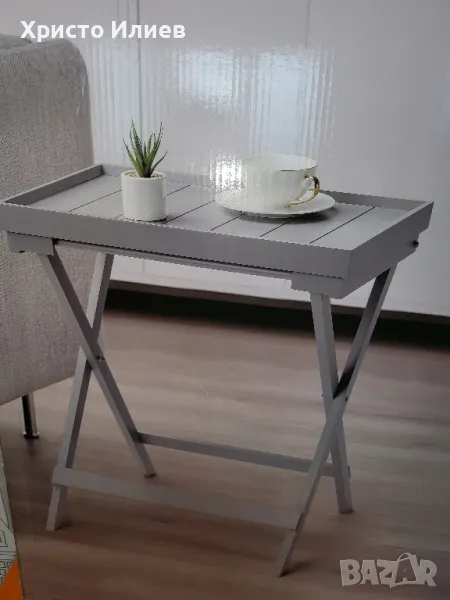 Дървена помощна маса масичка сива Нова 48 х 30 х 55см, снимка 1