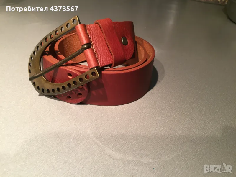 Кафяв  дамски италиански колан от естествена кожа със златиста тока, снимка 1