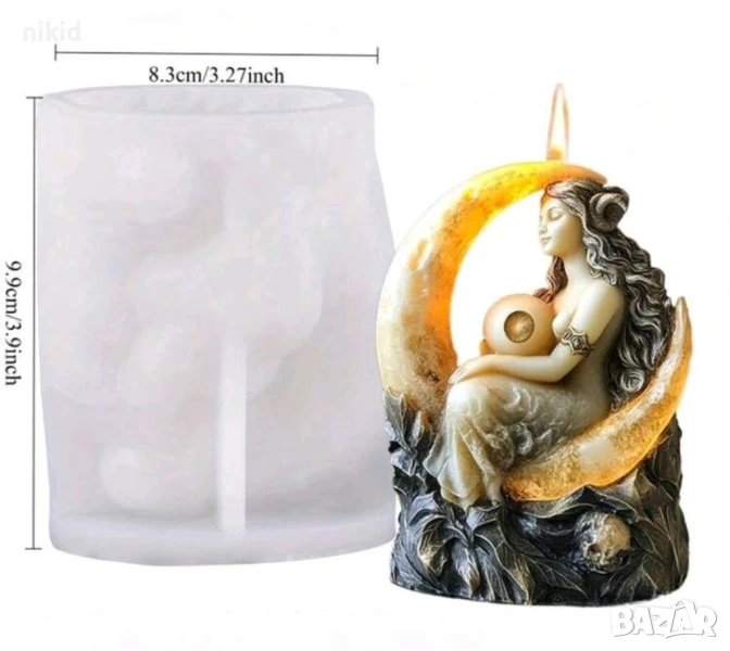 3D Момиче Жена на луна свещ силиконов молд форма фондан гипс декор смола декор, снимка 1