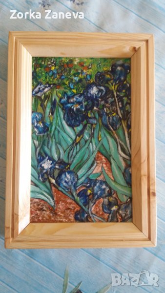 Картина с дървена рамка Перуники, снимка 1