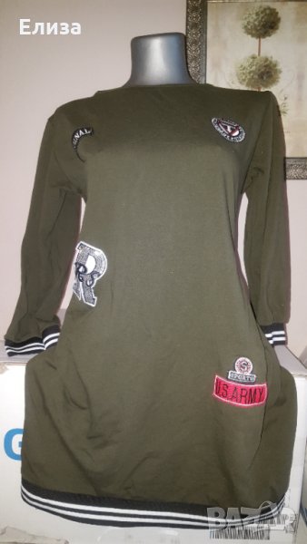 Спортна рокля туника милитъри зелено с апликации, снимка 1