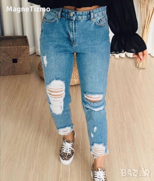 Модерни накъсани дамски дънки с висока талия/с безпл.доставка/, снимка 1