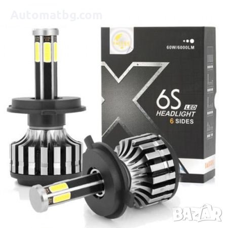 Комплект диодни крушки за фарове Automat, с 6 страни – X6S LED Headlight H4, снимка 1