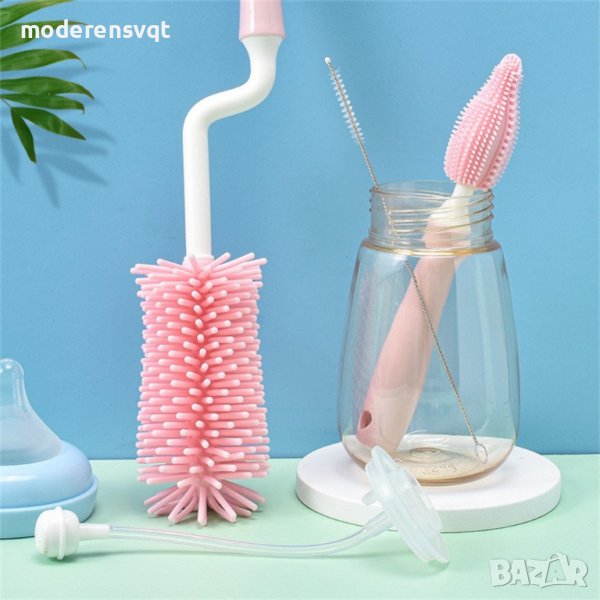 Комплект 2 броя силиконови четки за бебешки шишета и 1 брой метална, снимка 1