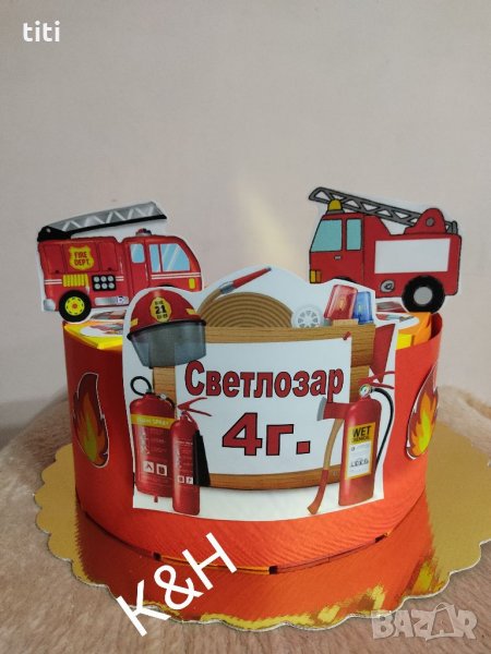 Картонена торта Пожарни коли , снимка 1