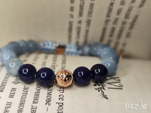 Дамска гривна Аквамарин, лапис лазули и 925 сребърни елементи с розово злато