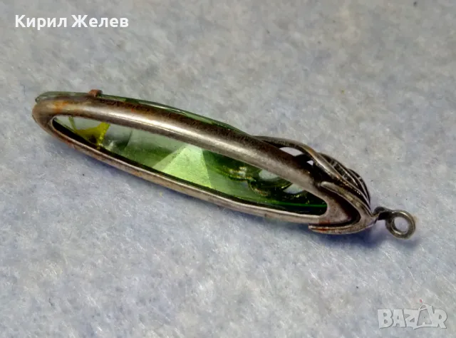 СТАР РУСКИ ДЕБЕЛО ПОСРЕБРЕН МЕЛХИОРЕН МЕДАЛЬОН с ФАСЕТИРАН ЗЕЛЕН КРИСТАЛ ЧАСТ от КОМПЛЕКТ 27519, снимка 5 - Антикварни и старинни предмети - 49917155