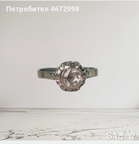 Златен античен пръстен с диамант 18к , снимка 2 - Пръстени - 53254142