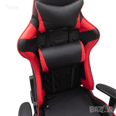 Ергономичен геймърски стол с функция за масаж и подложка за крака - червен, снимка 4 - Столове - 53240018
