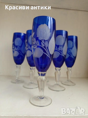 Кристални чаши Бохемия, колекционерски, високи, рьчна изработка, снимка 2 - Антикварни и старинни предмети - 52371671