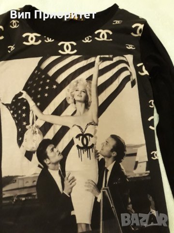 Тениска с дълъг ръкав памук с еластан, с Мерлин Монро в  USA вариант , изчистен гръб в черно., снимка 5 - Тениски - 37446674